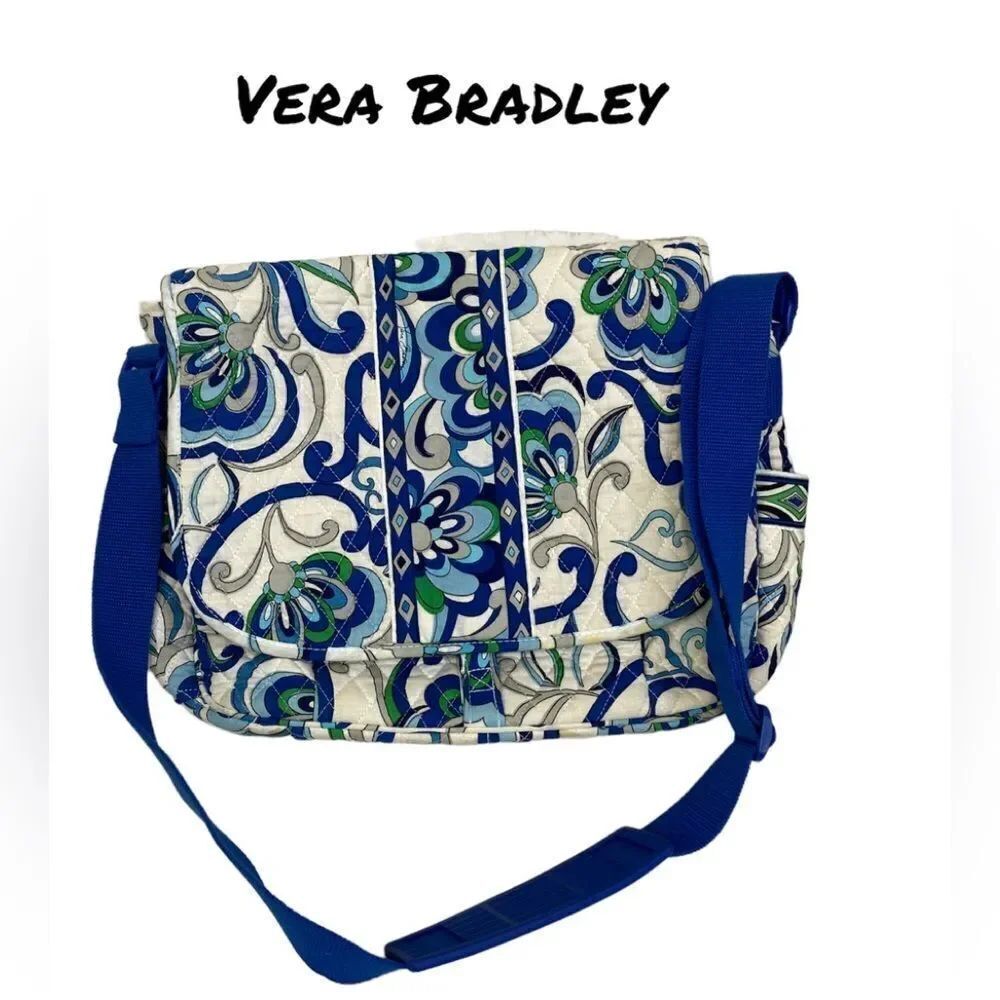 Vera Bradley Mediterranean blue white print messenger crossbody shoulder bag